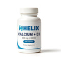 Calcium + D3 600 mg + 800 IU, 120 tablets, white supplement bottle with navy HELIX label on a white background