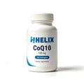 CoQ10 100 mg, 120 softgels, white supplement bottle with navy HELIX label on a white background
