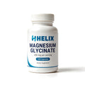 Magnesium Glycinate 200 mg per serving, 120 capsules, white supplement bottle with navy HELIX label on a white background