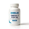 Omega-3 Fish Oil 1,000 mg EPA + DHA per serving, 120 softgels, white supplement bottle with navy HELIX label on a white background