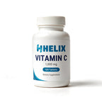 Vitamin C 1,000 mg, 120 tablets, white supplement bottle with navy HELIX label on a white background