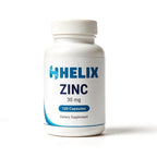 Zinc 30 mg, 120 capsules, white supplement bottle with navy HELIX label on a white background