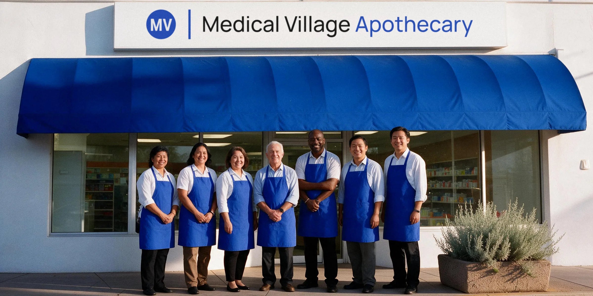 The Medical Village Apothecary team in front of the shop